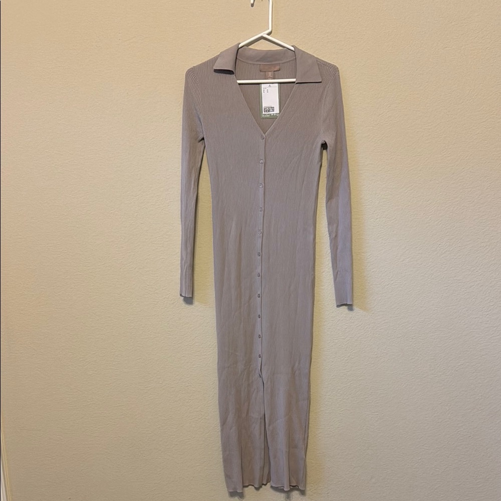 H&M Gray Ribbed Dress Long Sleeve